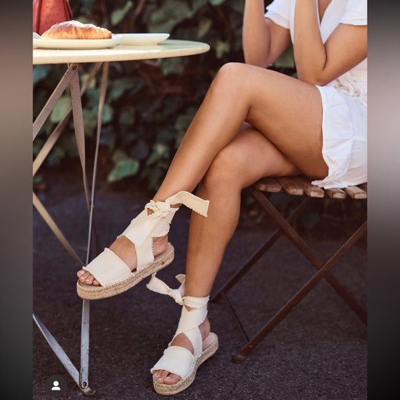 NWOT Espadril. Spain Handmade Platform Espadrille Wrap Ankle Ivory Mimi 39 8 - Picture 1 of 7